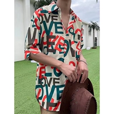 夏季印花短五分衬衫男美潮休闲痞帅慵懒衬衣宽松CS619-P32，男装衬衫，星座1109-3