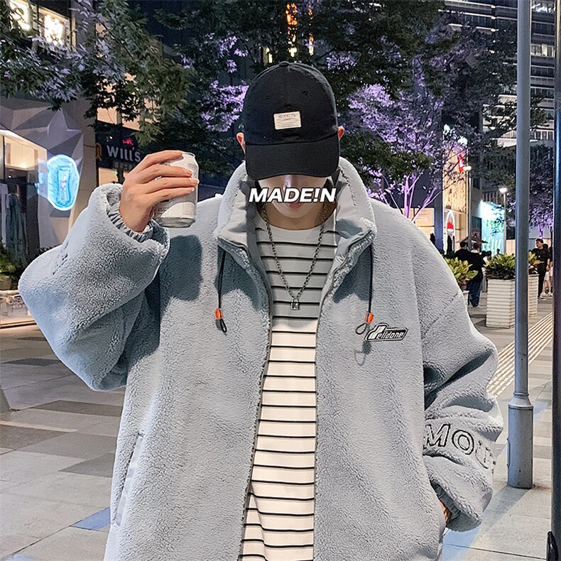 中性风立领羊羔绒棉服冬季港风加厚棉衣男女同款M8866-P100,男装棉衣,星座717