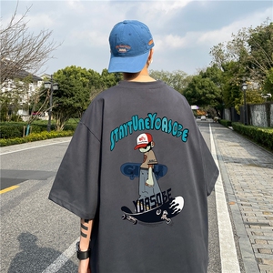 嘻哈风格t恤男款短袖夏季薄款美式潮牌印花炸街痞帅纯棉半袖体恤图片