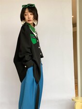 不规则设计黑色衬衫，女装衬衫，WAN QING万青