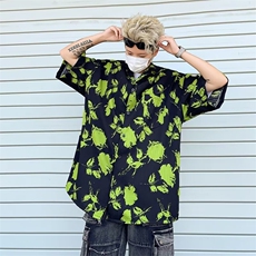 度假风短袖花衬衫男夏季韩系复古衬衣宽松休闲潮流CC53，男装衬衫，星座1116A-1（原606A）