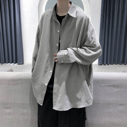 早秋新款千鸟格长袖衬衫宽松青年衣服男 A071-C09-P38图片
