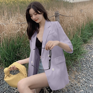 现货雪纺西装外套女春夏薄款2020红防晒小西服图片