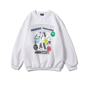 白底22秋季新款街头hiphop印花套头百搭圆领卫衣 W1005P30控48图片