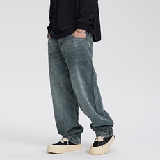 PL683手工水洗折位宽松牛仔裤，男装牛仔裤，电商基地S002