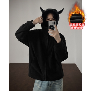 小恶魔保暖双面摇粒绒350g重磅百搭卫衣外套男W24537-特P60控108图片