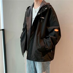 春秋季ins高街假两件外套男潮牌宽松连帽夹克原宿上衣 W2451-P52图片