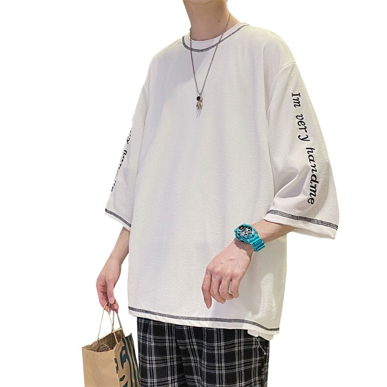 日系港风ins七分袖T恤男加肥加大码胖子衣服250斤大码男装刺绣,男装T恤,星座909