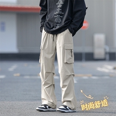 咖啡色工装裤男生宽松直筒美式高街复古伞兵工装裤K210-特批35，男装休闲裤，星座718-1
