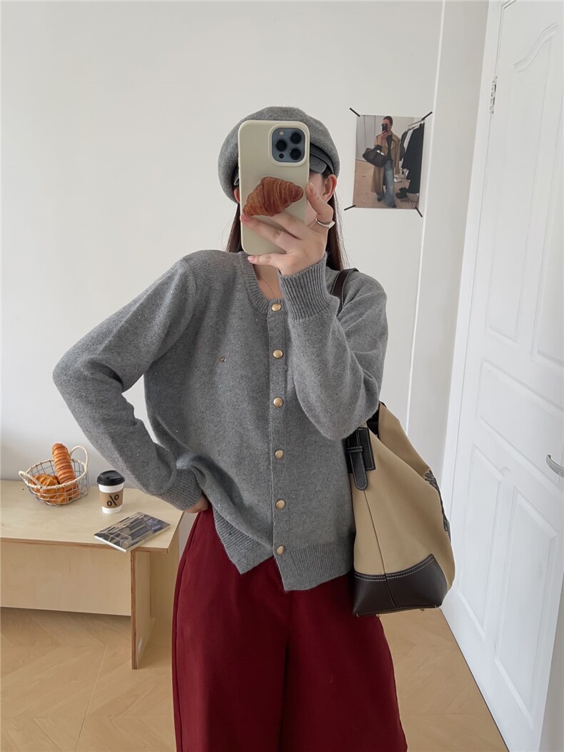 时尚亮片羊毛开衫秋冬必备保暖针织衫显瘦百搭款，女装羊毛衫，暖烁羊绒