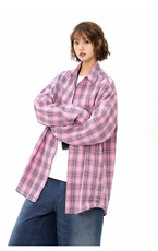 美式长袖衬衫男女夏季宽松多巴胺情侣防晒衬衣百搭休闲外套931P50，女装衬衫，星座710