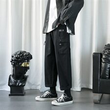 20港风男休闲裤口袋抽绳工装裤学生宽松九分裤长裤504-K2038-P45，男装休闲裤，星座504