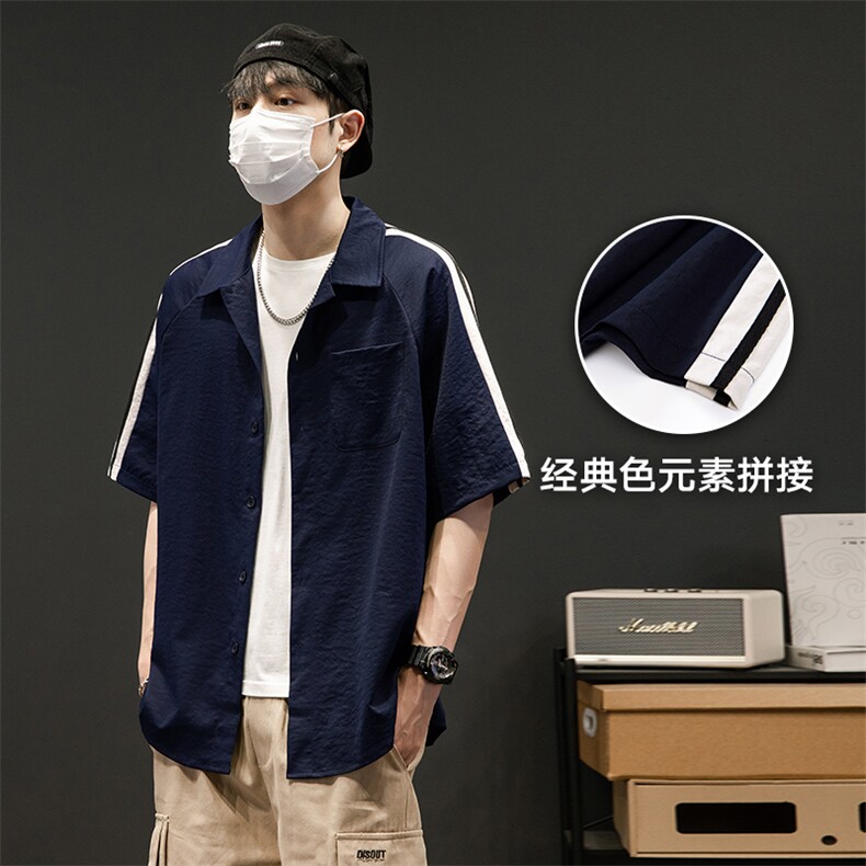 2023夏季新款t恤潮流灰墙短袖男宽松衬衫半袖时尚百搭CS3507-p45图片