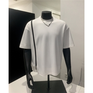 自家图夏季拉链撞色开叉圆领设计款男装短袖T恤夏装半袖S414-特33图片