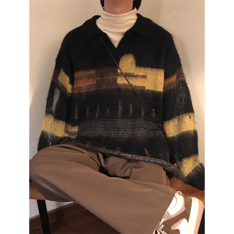 美式覆古chic撞色针织衫男女冬宽松bf慵懒风套头毛衣潮MZ897-P59,男装针织衫/毛衣,星座412-3
