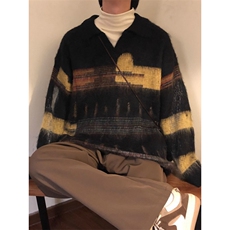 美式覆古chic撞色针织衫男女冬宽松bf慵懒风套头毛衣潮MZ897-P59，男装针织衫/毛衣，星座412-3
