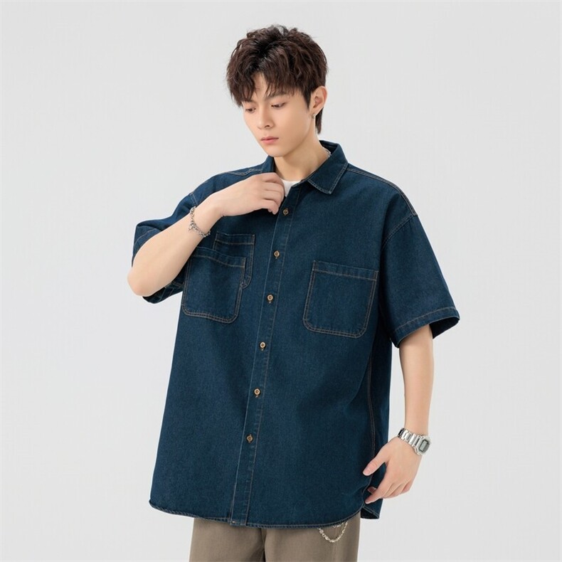 夏季新款牛仔短袖衬衫男宽松潮流薄款外套,男装衬衫,星座1107-1