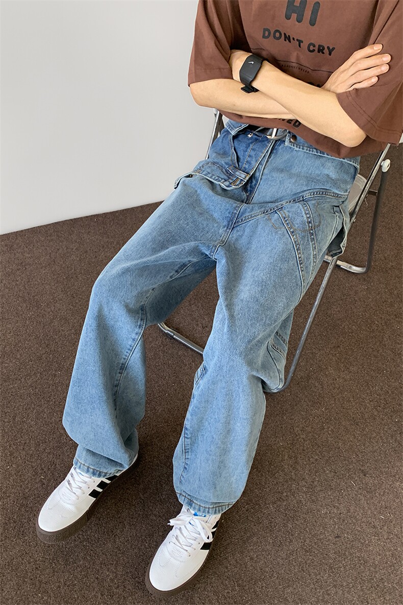 8XL-M特大码假两件牛仔裤男美式高街直通设计感背带裤子K975P68,男装牛仔裤,电商D206-1