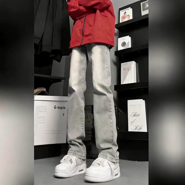 窄版直筒牛仔裤男美式高街微喇加长高个子修身灰色Z742P38,男装牛仔裤,星座1112-1