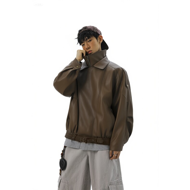 荔枝纹高端双层领廓形设计大码M-5XL机车皮衣JK78095特P118控178，男装皮衣，星座227-7