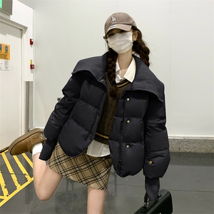 黑色短款羽绒服女2024冬季新款加厚白鸭绒面包服外套图片