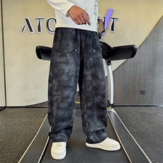 脏脏灰男士春秋季新款宽松直筒休闲弯刀裤A368-K20563-P88，男装休闲裤，电商A368