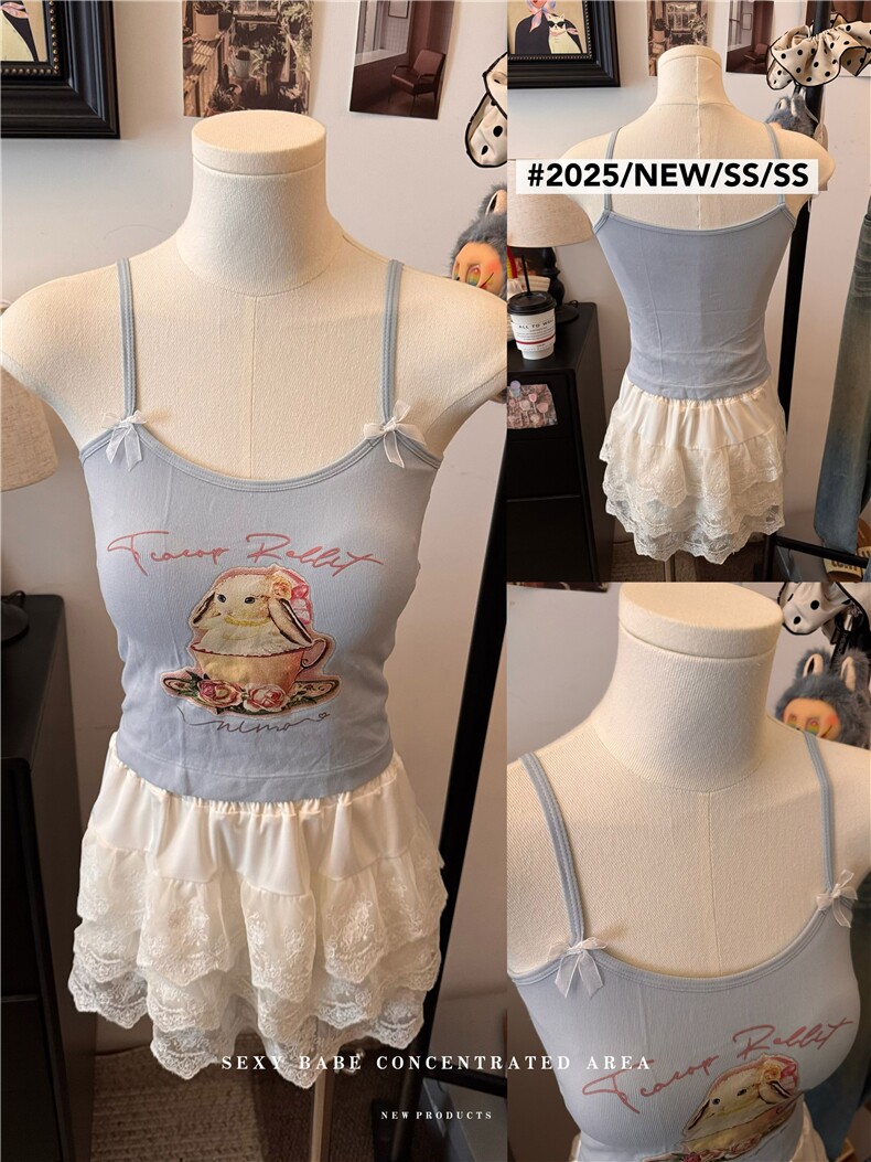 美式辣妹吊带背心女夏季可爱蝴蝶结短款设计感上衣外穿，女装背心吊带，梦白服饰厂