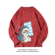 加厚加绒毛衣男大码毛线衣男针织衫M19217-P45加绒款-P65白底，男装针织衫/毛衣，电商A040A