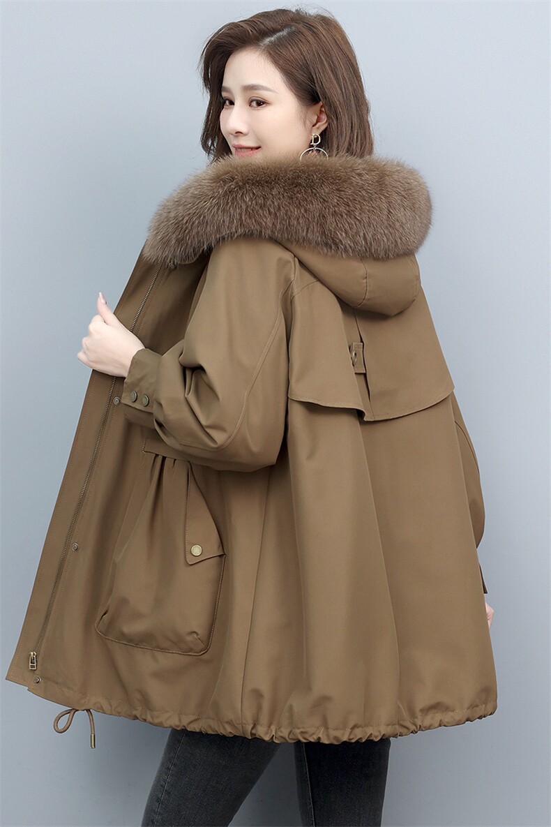 派克服女2021新款冬濑兔毛内胆可脱卸皮草外套中长款,女装派克服,衣之秀