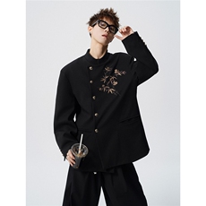 风竹子刺绣M-5XL大码95%涤纶5%氨纶中式西服XF78309特P70控128，男装西服，星座227-7