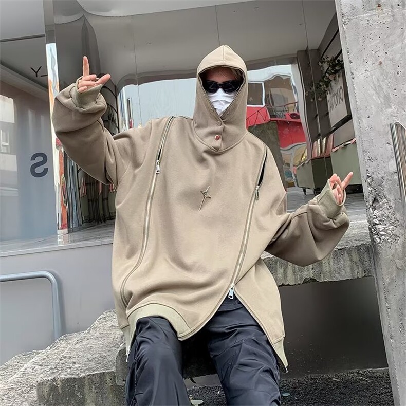潮牌街头双拉链套头连帽卫衣男女秋季小众宽松情侣外套WY420-p53,男装卫衣,星座1008