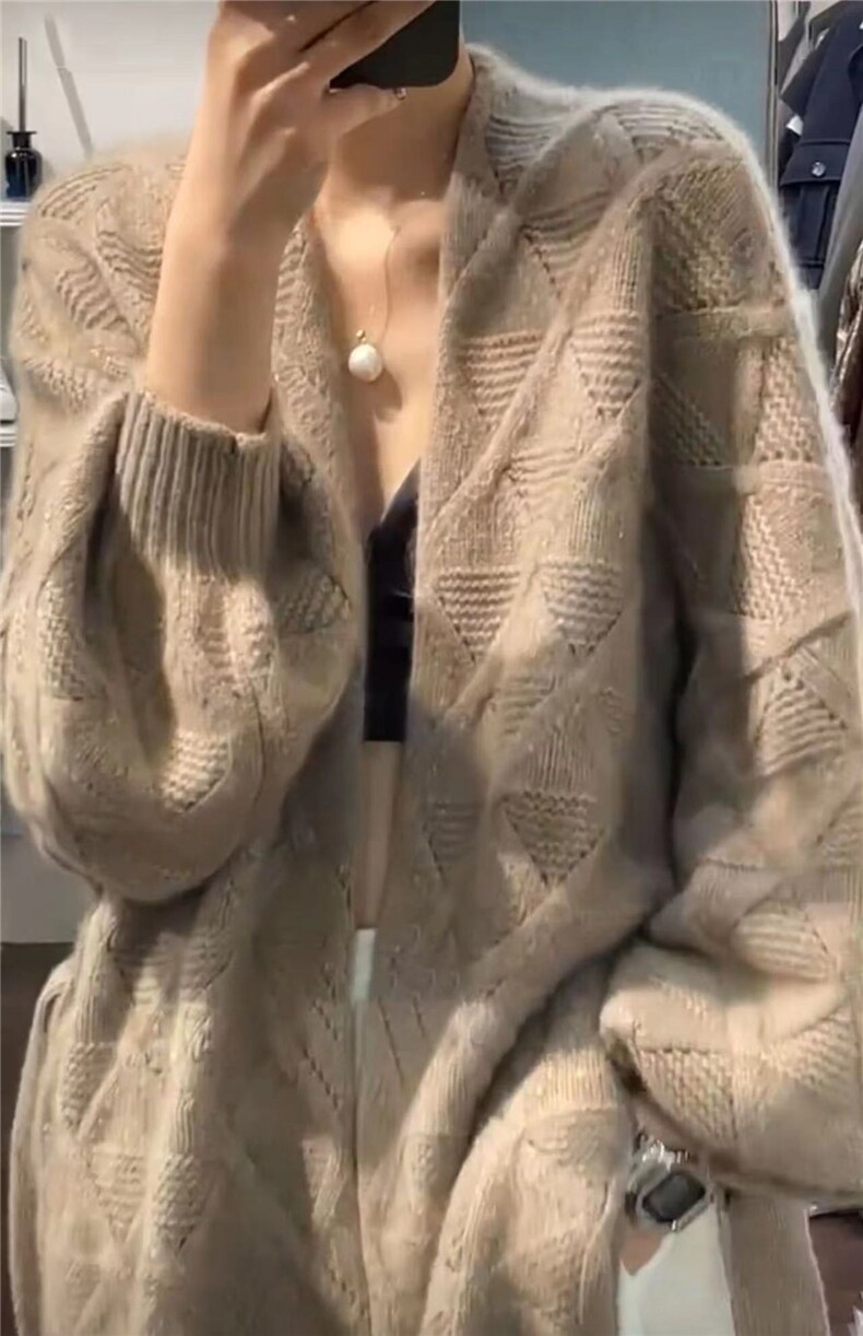 时尚女装宽松长款羊毛开衫优雅百搭针织外套舒适保暖秋冬季必备,女装羊毛衫,梵泰羊绒