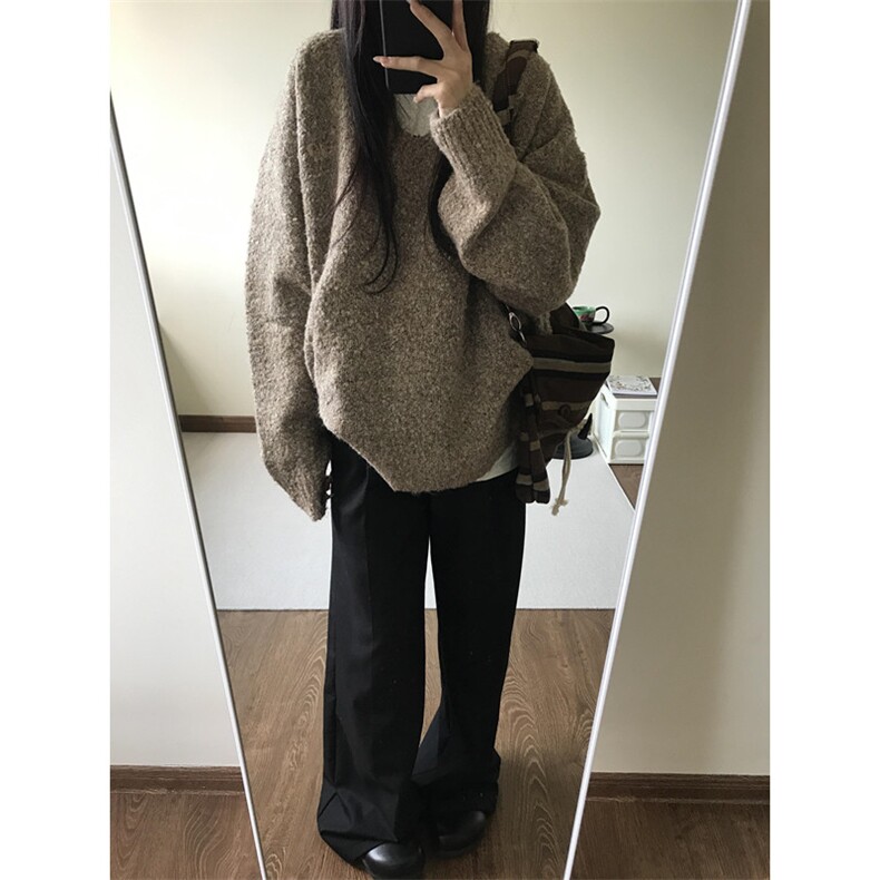 冬季复古百搭慵懒宽松大版型圣诞苔藓绿V领落肩毛衣男 MY298图片