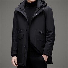 108111冬季精品貂绒内胆羽绒服加厚保暖休闲中长款连帽灰鸭绒，男装羽绒服，钱塘207-1