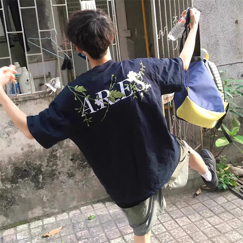 万针全刺绣工艺高品质260克纯棉双纱美式宽松百搭短袖T恤特P33,男装T恤,电商A486-1