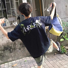 万针全刺绣工艺高品质260克纯棉双纱美式宽松百搭短袖T恤特P33，男装T恤，电商A486-1