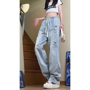 高街hiphop破洞牛仔裤男宽松显瘦直筒裤子insA166-K001-P50控68图片
