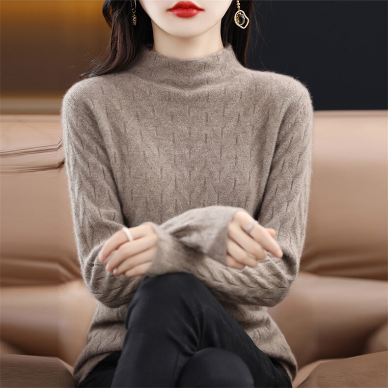 自带领羊毛衫半高领打底衫女2024新款内搭,女装羊毛衫,郡淞羊绒