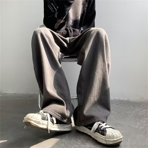 牛仔裤男春季新款潮牌宽松阔腿直筒裤港风高街复古长裤N6340-p43图片