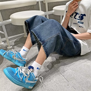 夏季青少年阔腿牛仔裤港风薄款潮流高街百搭宽松潮牌七分裤 N863图片