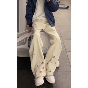 1506A/G6620/P50港风潮男夏季新款2026个性字母牛仔裤,喵了个喵穿衣搭配图片