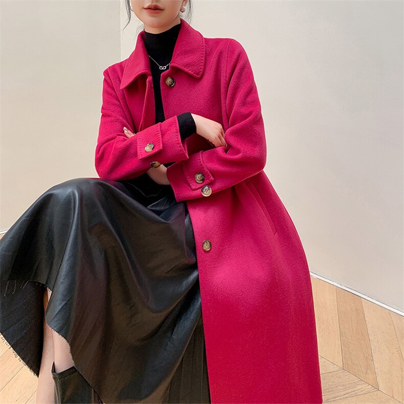 时尚韩版纯色简约羊毛大衣百搭显瘦长款外套气质优雅女装，女装双面呢大衣，乾庄羊绒