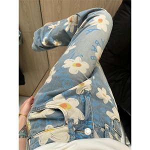 【网图有货】美式复古小雏菊牛仔裤男女款设计感裤子574CC-特P50图片