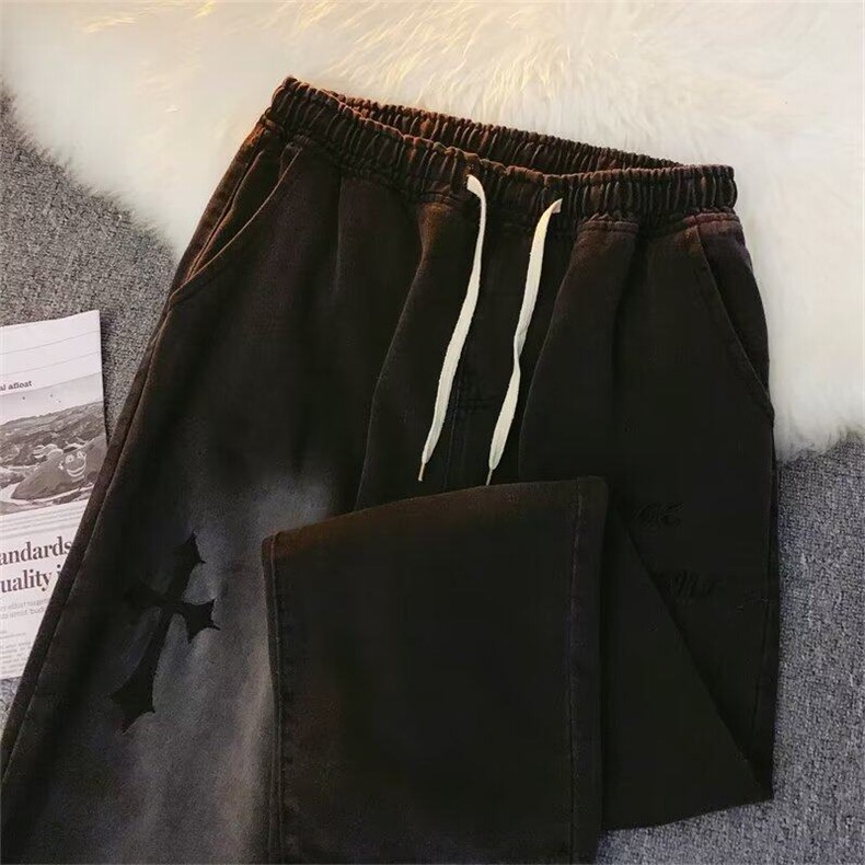 美式复古刺绣设计牛仔裤子男宽松直筒百搭休闲裤男L81266-P45,男装休闲裤,星座1008