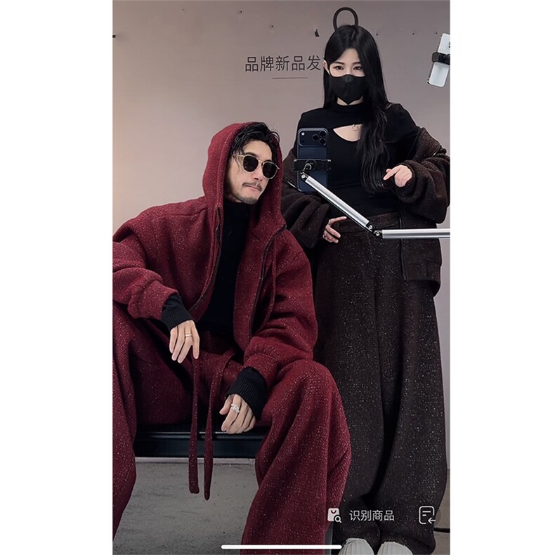 抖音加绒加厚满天星连帽卫衣阔腿裤套装上衣P123裤子P88网图,男装休闲套装,电商B267