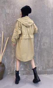 2021秋季新款欧洲站连帽休闲宽松抽绳抽褶工装风衣外套,女装风衣,L·H·X