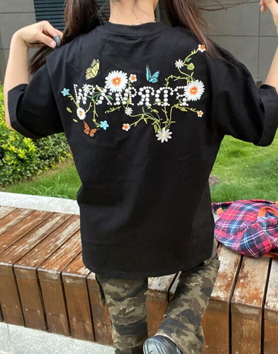 刺绣花卉短袖t恤女夏季2025新款宽松小众设计感半袖上衣TA1480,男装T恤,星座1116A（原606A-3）