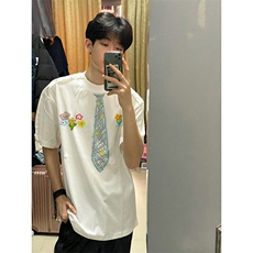 万针全刺绣解构设计260克重磅双纱纯棉高品质美式高街短袖T恤特35，男装T恤，电商A486