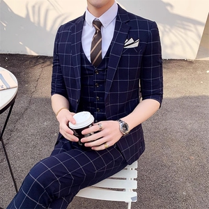 夏季帅气格子男装西服套装三件套礼服西装商务W8016-P255图片