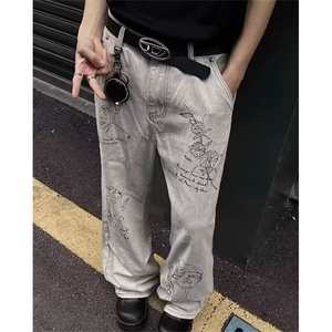 新款小众个性设计感牛仔裤男春夏季简约复古阔腿休闲长裤 NA060图片
